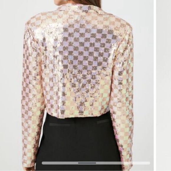 Forever 21 Sequin Checkered Cropped Blazer XS - Picture 5 of 11